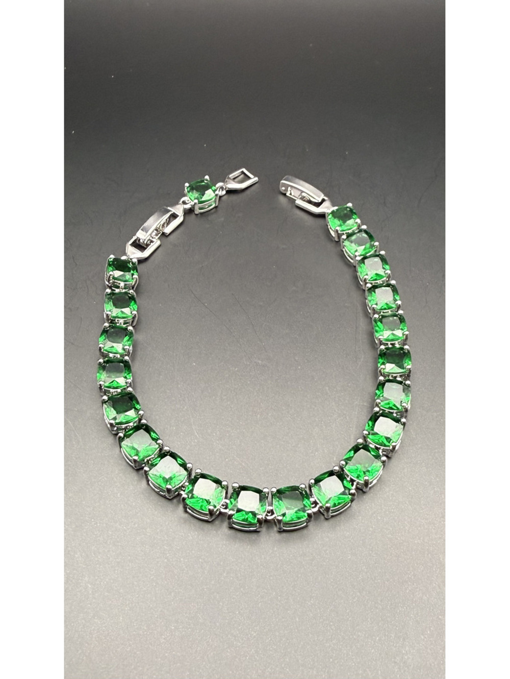 candy+clover elite chunky green crystal 14k white gold plated bracelet